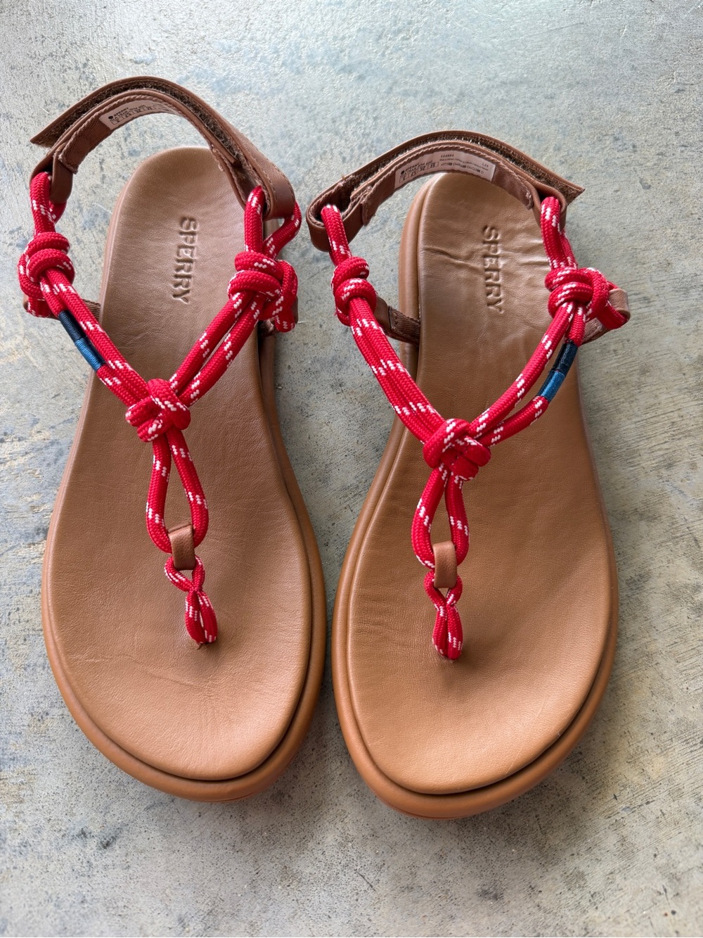 Sperry Women’s Red Rope-Tie Tan Leather Sandals